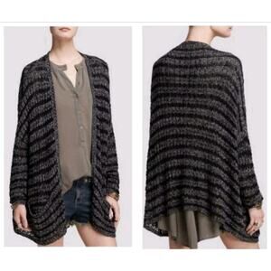 Free People XS Last Night Gray Stripe Open Front Oversized Fit Cardigan Sweater